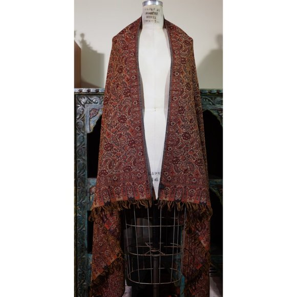 Floral Woven Wool Shawl with Fringes - 42" x 77" - Picture 7 of 9